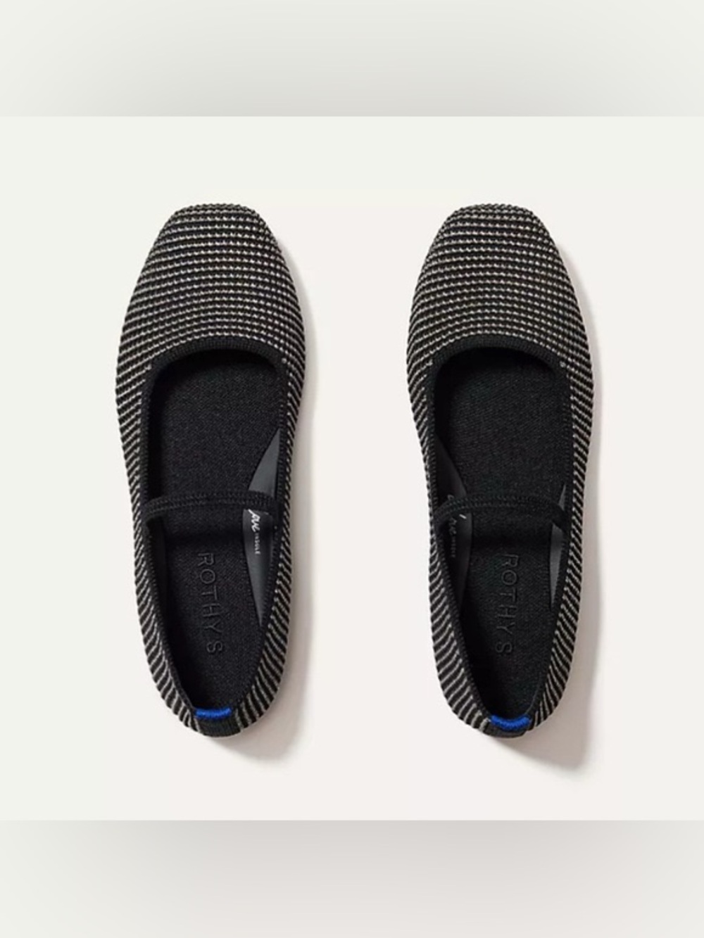 Rothy's Black and White Striped Slip-On Mary Jane Square Toe